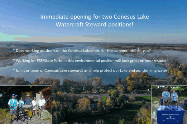 Immediate opening for two Conesus Lake Watercraft Steward positions. 