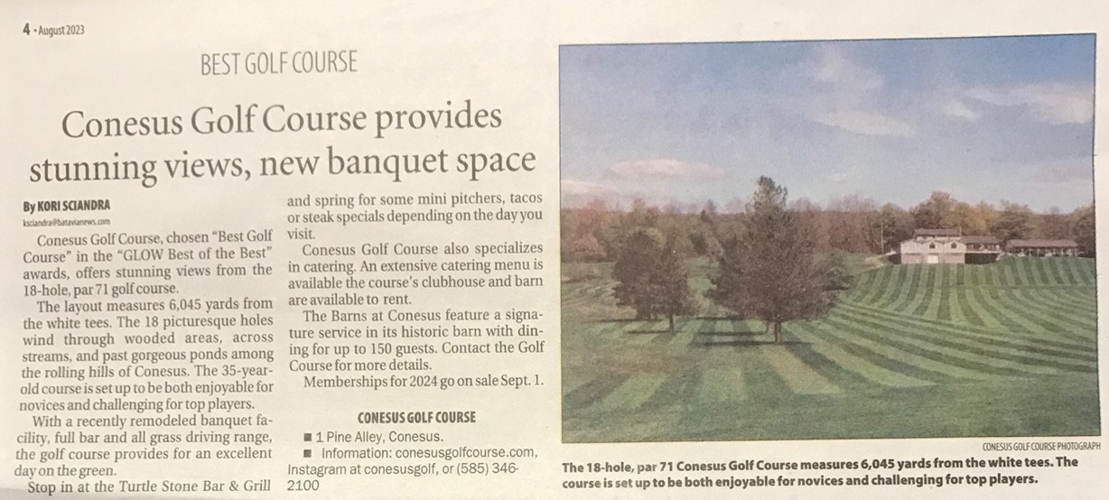 Conesus Golf Club Voted 1 for Best Golf Course Town of Conesus
